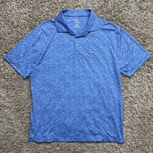 Rhoback Blue Mustache Print Golf Performance Polo Shirt Short Sleeve USA Size M